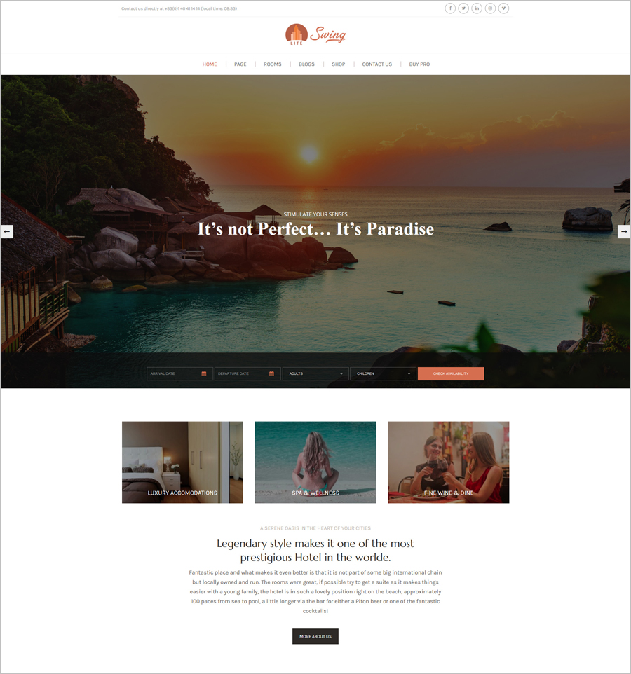 Free Hotel and Resort WordPress Theme