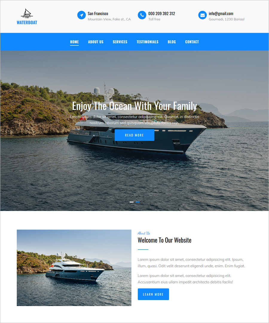 Free Waterboat Bootstrap Website Template