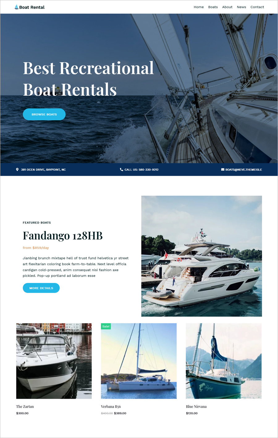 Free Boat Rental WordPress Theme