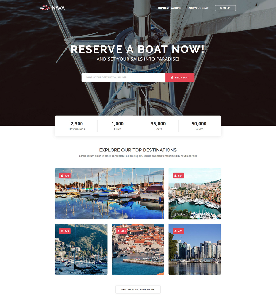 Free Boat Rental Responsive HTML5 Bootstrap Template