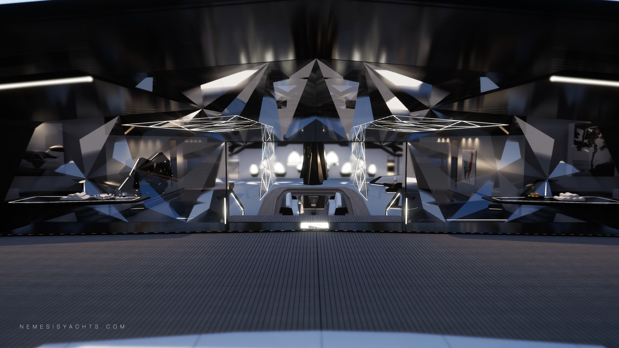 futuristic catamaran interior design