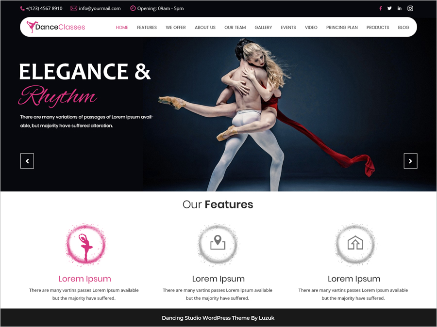 Free Dance Studio WordPress Theme