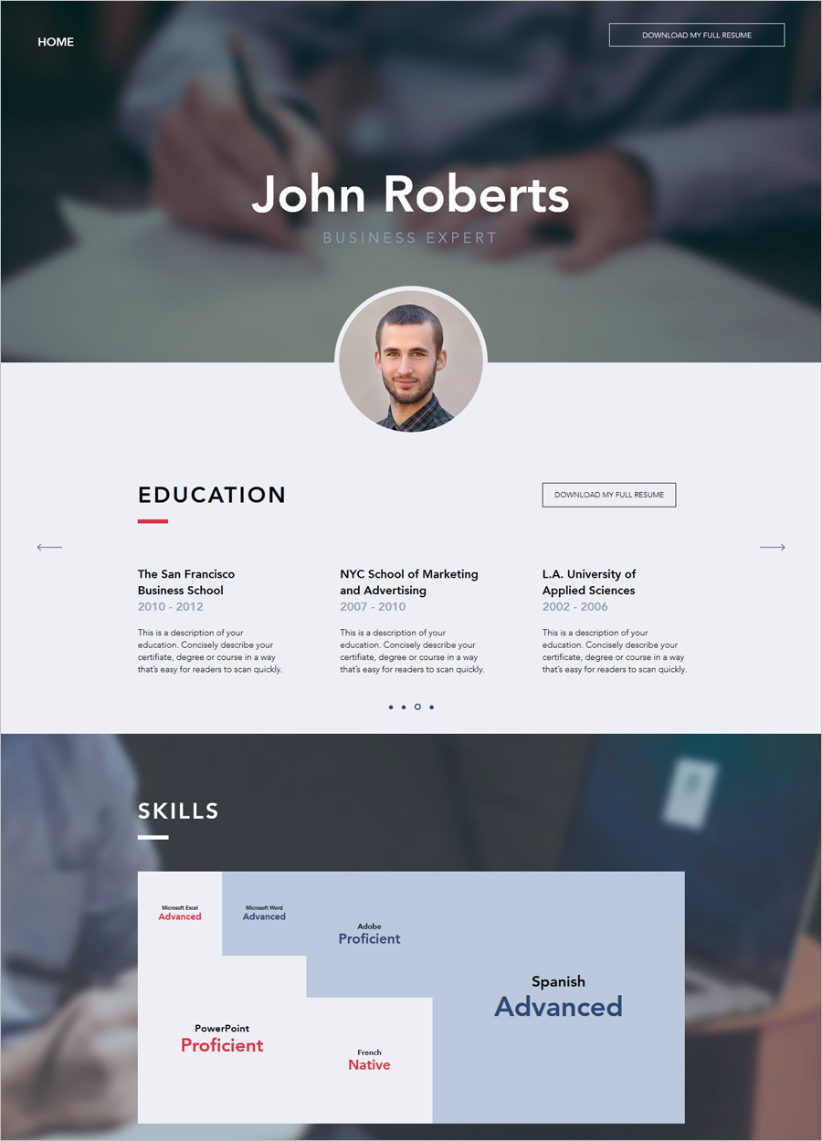 personal resume website template free download