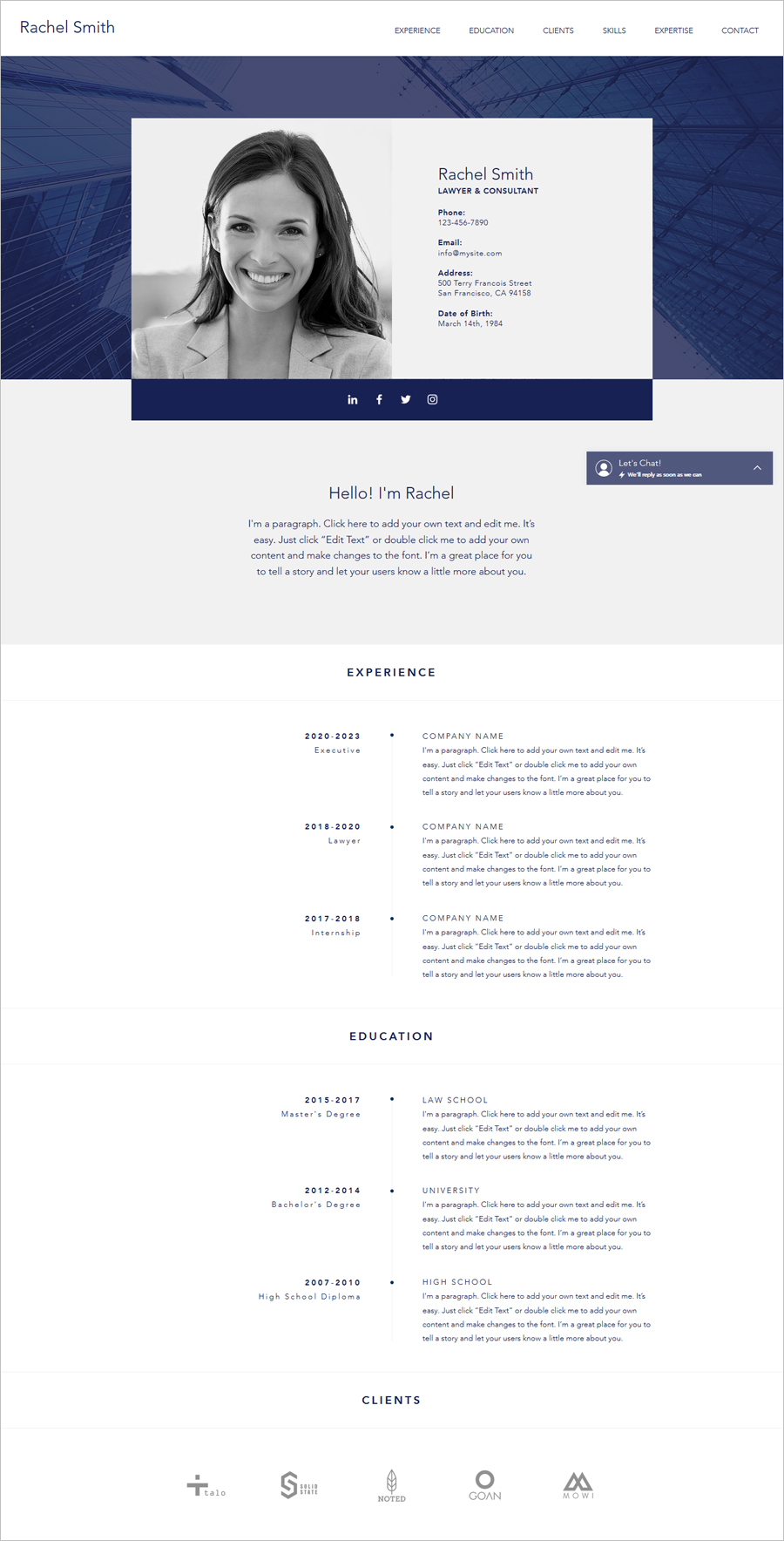 Free Professional CV Website Template