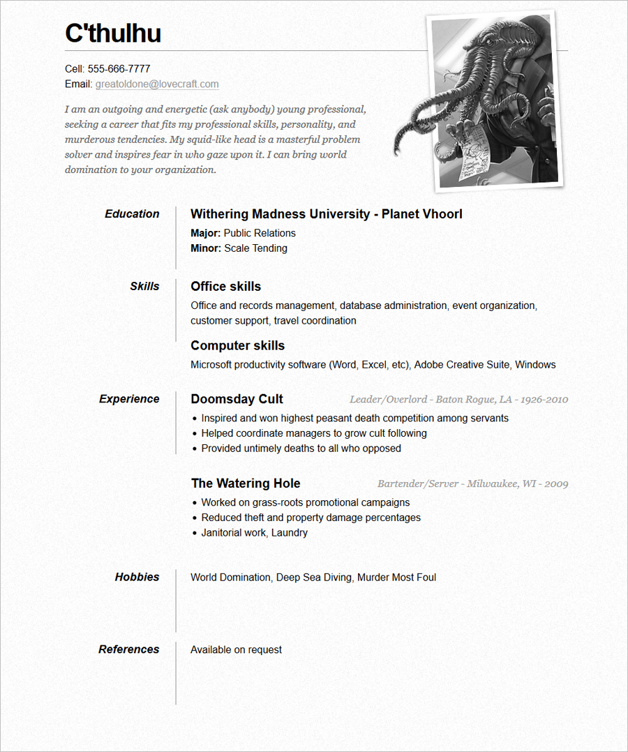 Free One Page Resume Template