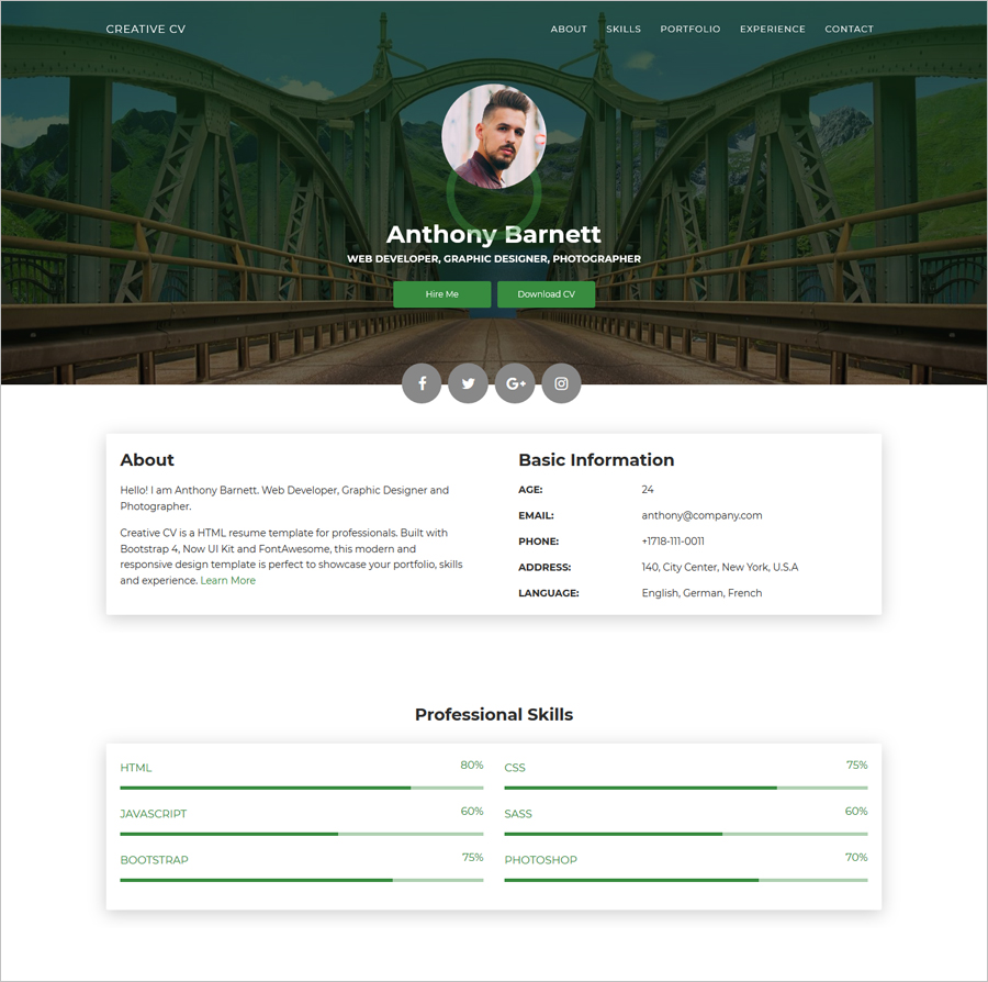 Free Creative CV Website Template