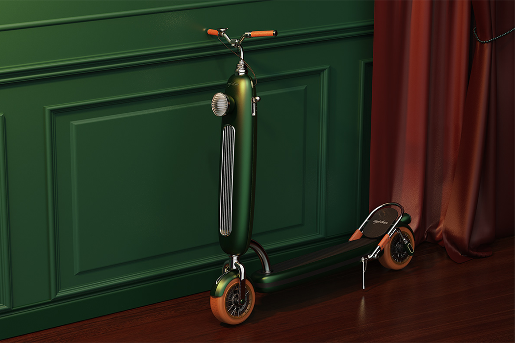 Porsche Clover Green E-Scooter in Vintage Style