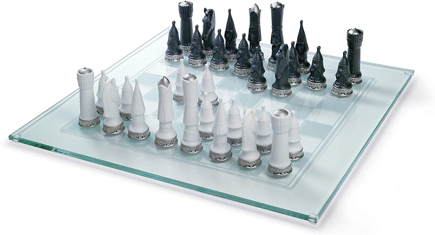 LLADRÓ Jeu d'échecs. Lustre argenté. Jeu d'échecs en porcelaine