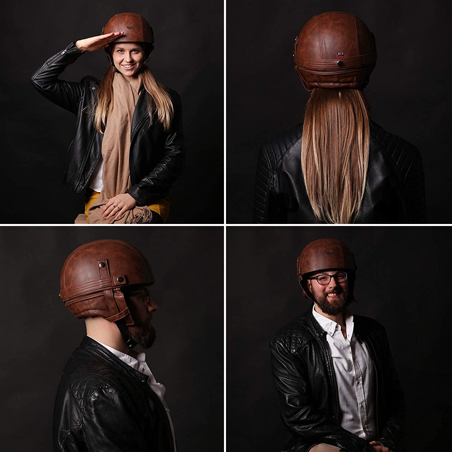 Moto D22 'Leather Brown' Vintage Helmet