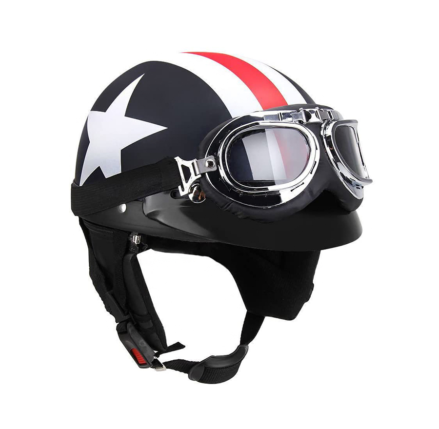 Half Open Face Motorcycle Helmet with Goggles