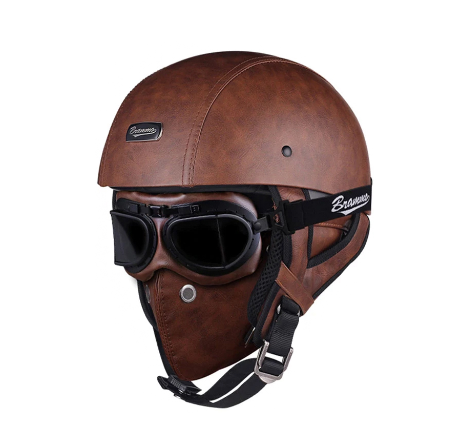 Vintage Leather Helmet With Mask & Goggles