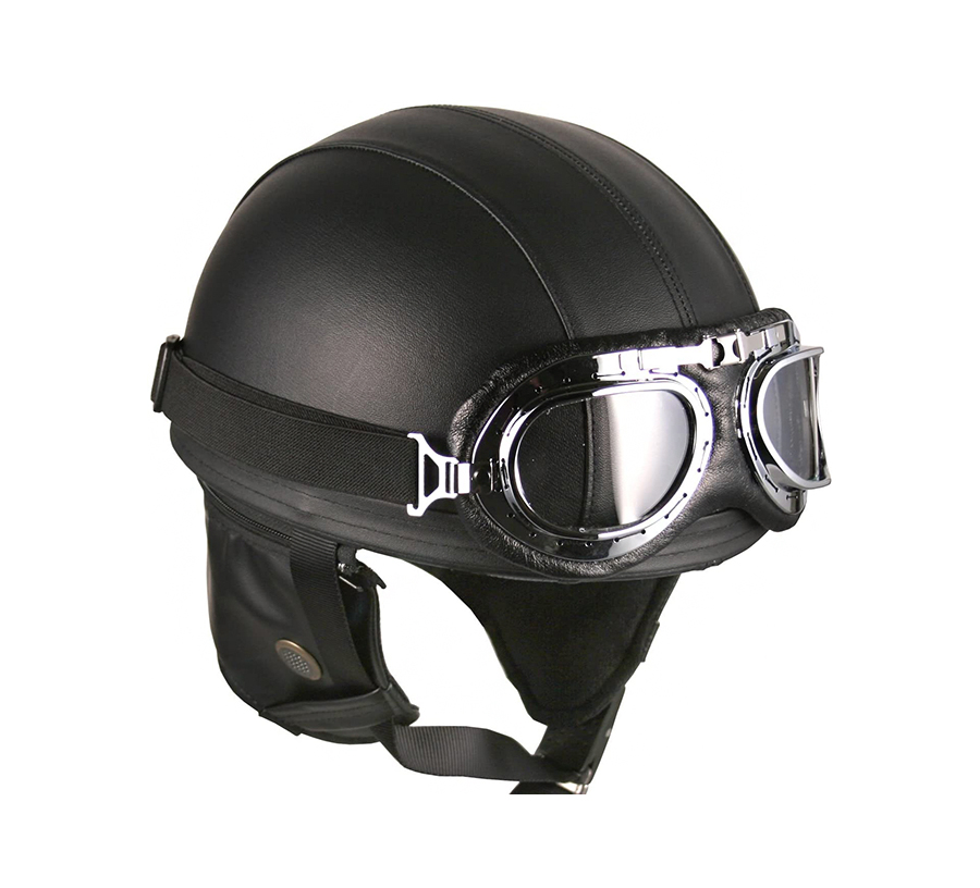 Leather Vintage Motorcycle Helmet with Goggles