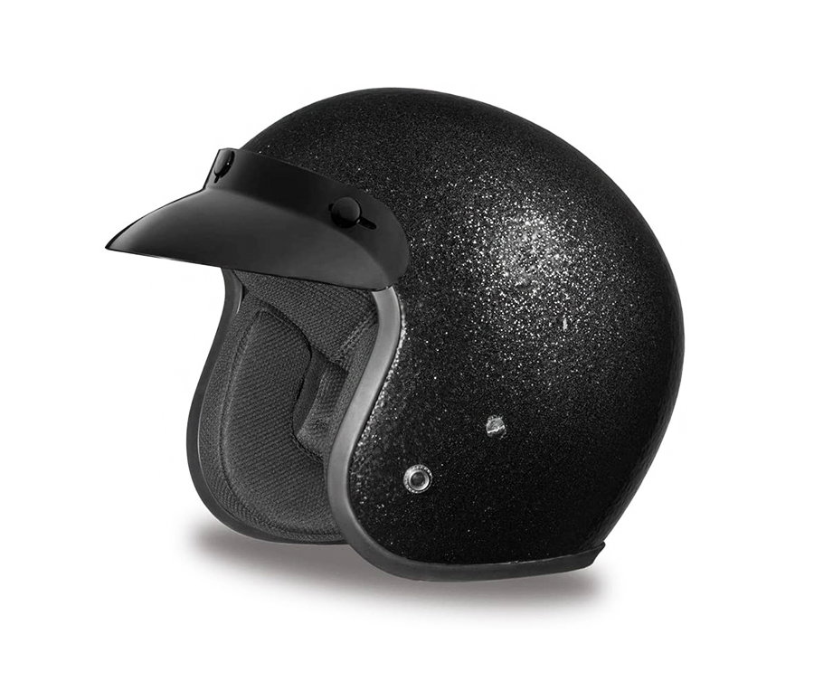 Daytona Motorcycle Open Face Helmet Black Metal Flake