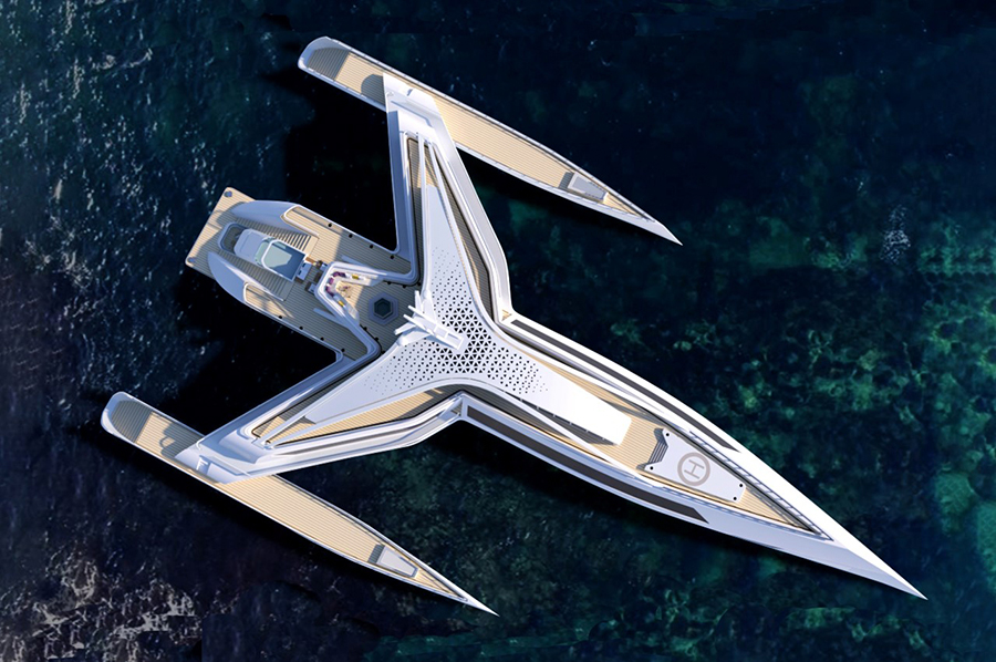 Seaplane-like Luxury Superyacht 'Estrella' with Three Hulls