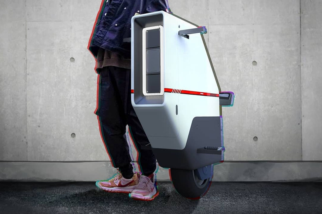 futuristic self-balancing one-wheeled electric scooter