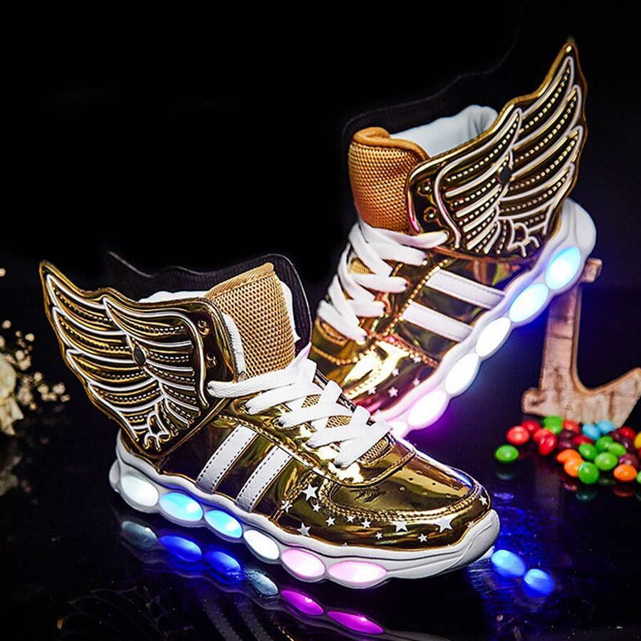 USB Charging Light-Up Golden Wings high-top sneakers