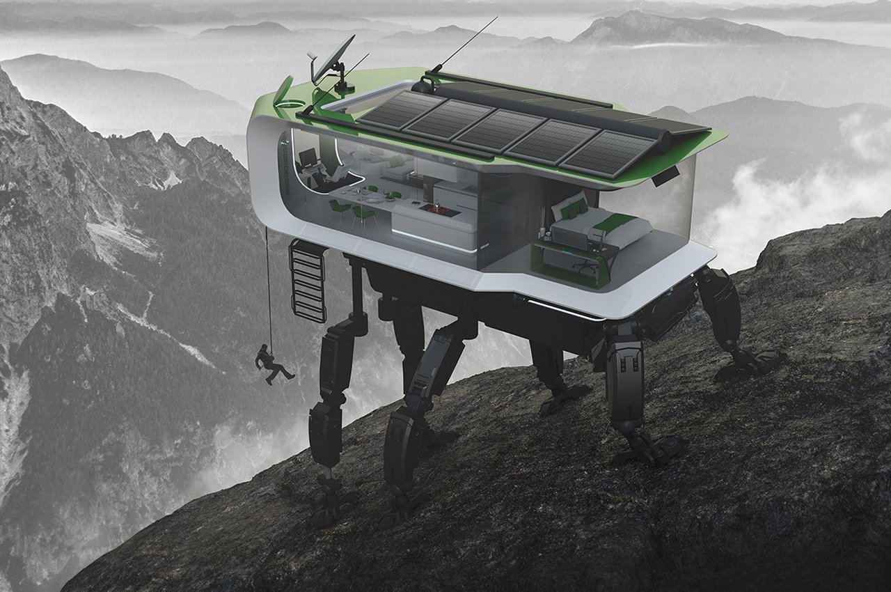 Futuristic Mobile Home with Mechanical Legs to Traverse the Remote Terrain