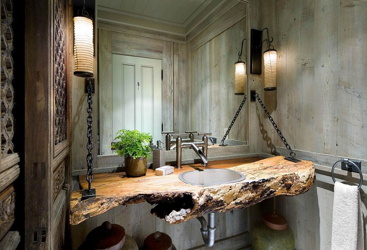 Rustic, nature-inspired vanity unit