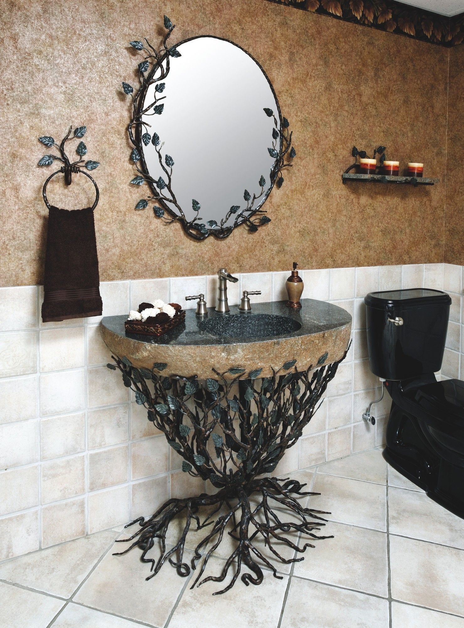 Decorative space-saving vanity with natural motif