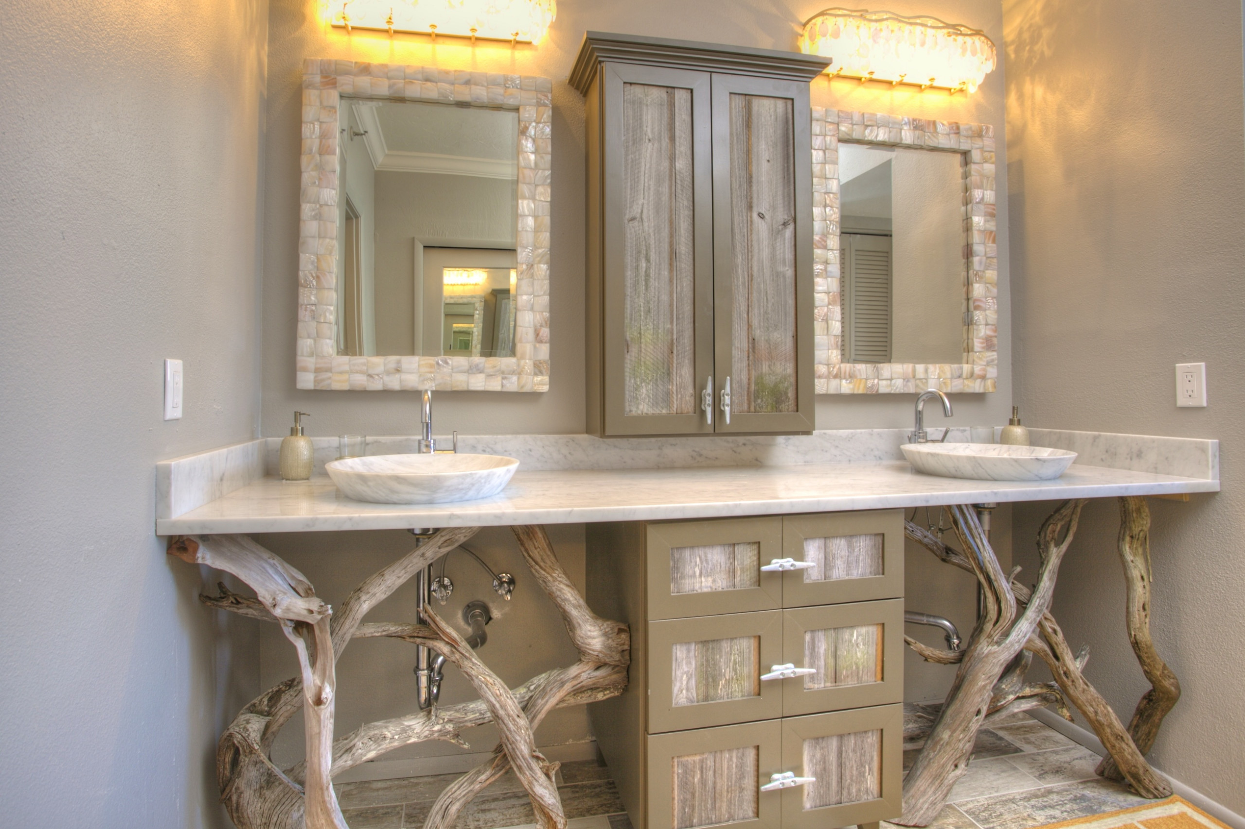 Stunning wood-and-marble vanity unit with extra storage