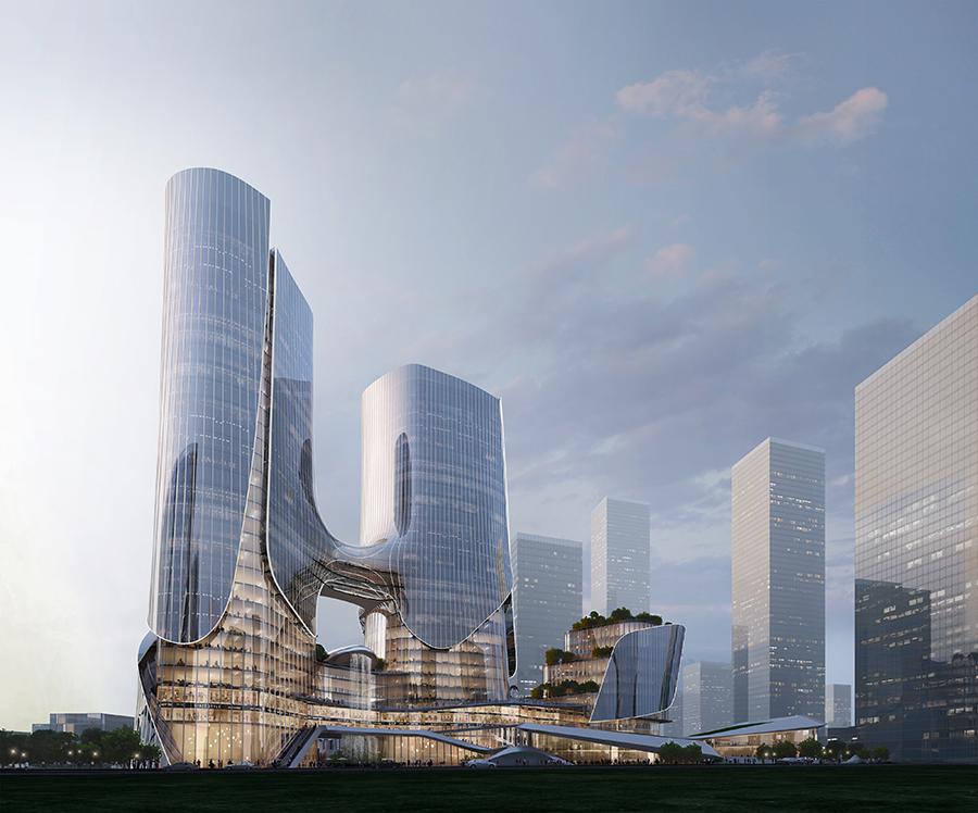 Chengdu NBD Center with Breathable LED Façades and a Sunken Plaza