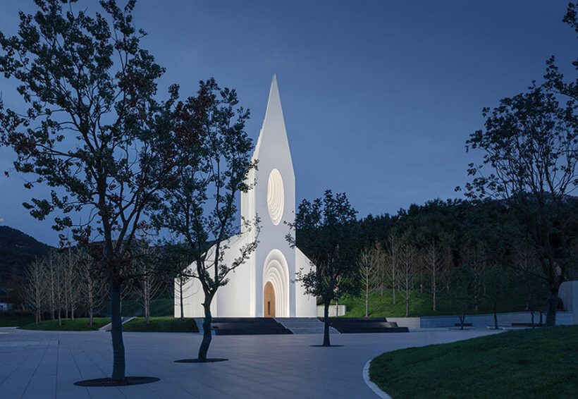 Chamber Church with Illuminated Layered Silhouettes by RSAA