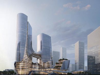 Chengdu NBD Center with Breathable LED Façades and a Sunken Plaza