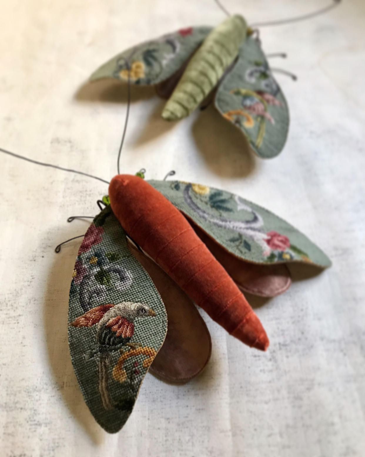 Vintage Tapestries on the Wings of Larysa Bernhardt's Plush Moths