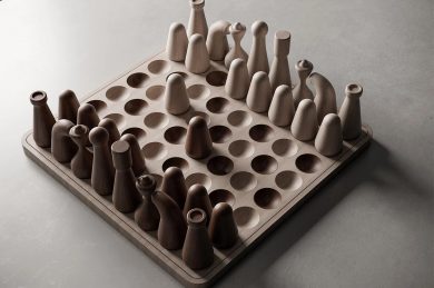 Minimal Wooden Chess Board Inspired by the Yoruba Game Ayo