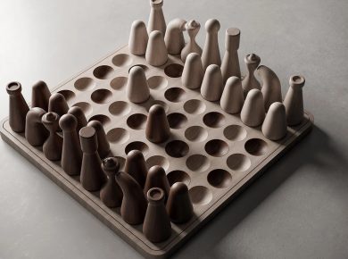Minimal Wooden Chess Board Inspired by the Yoruba Game Ayo
