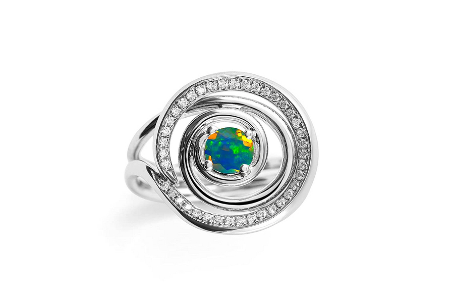 Black Opal White Gold Ring