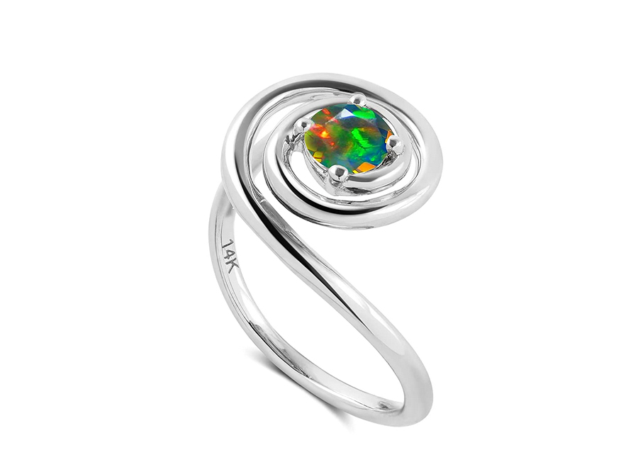 Black Opal White Gold Ring