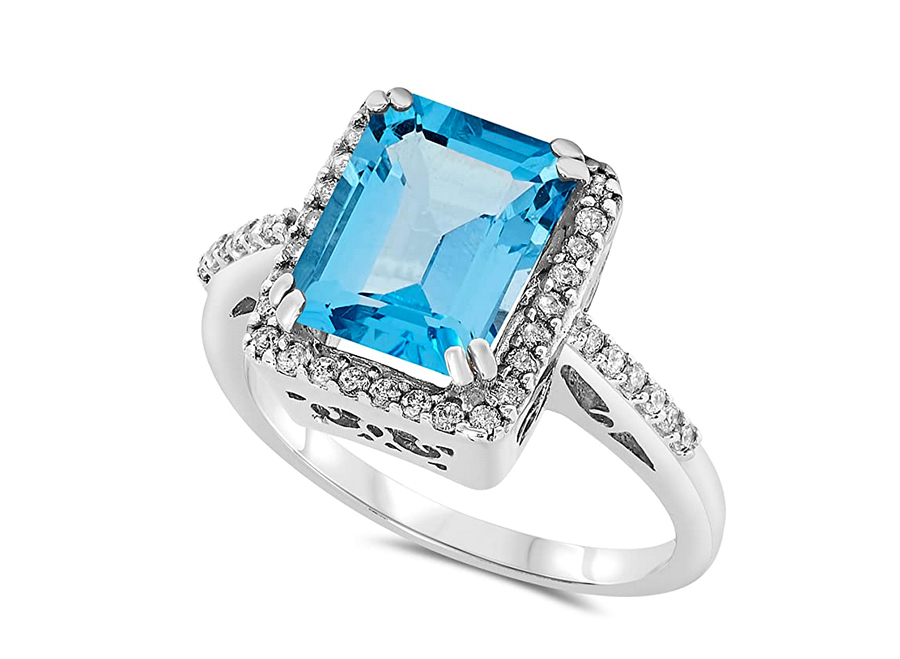 Blue Topaz Stone White Gold Ring