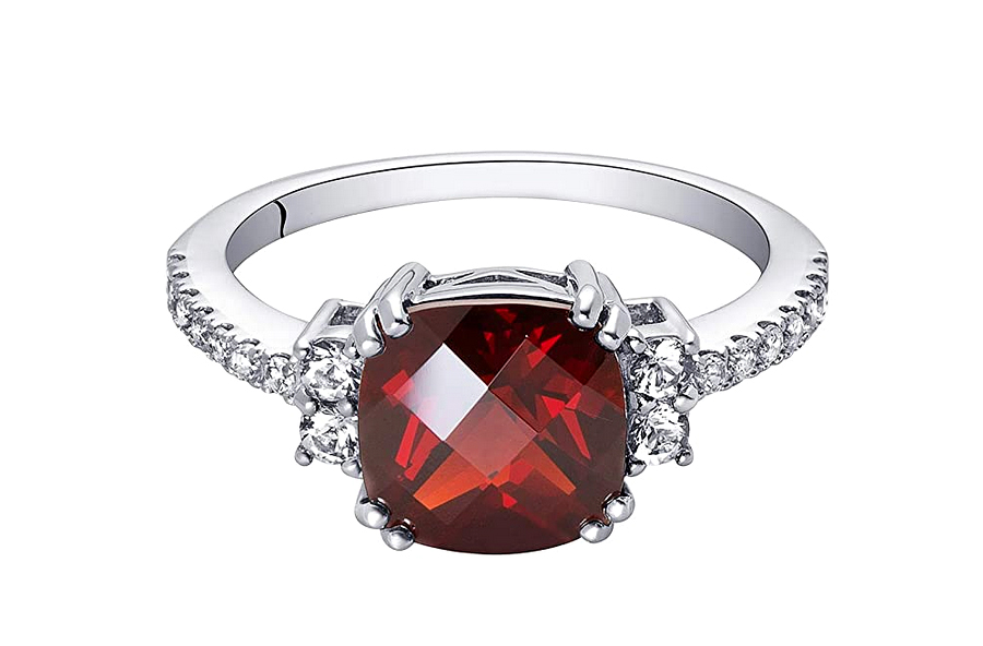 Garnet Stone White Gold Ring