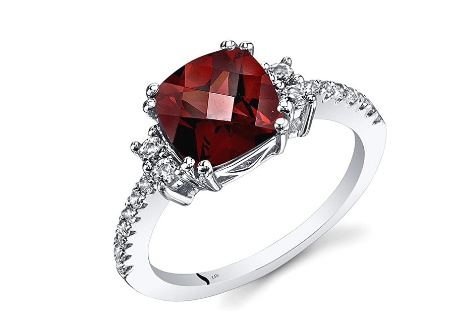 Garnet Stone White Gold Ring