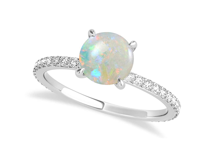 Round Opal Stone White Gold Ring