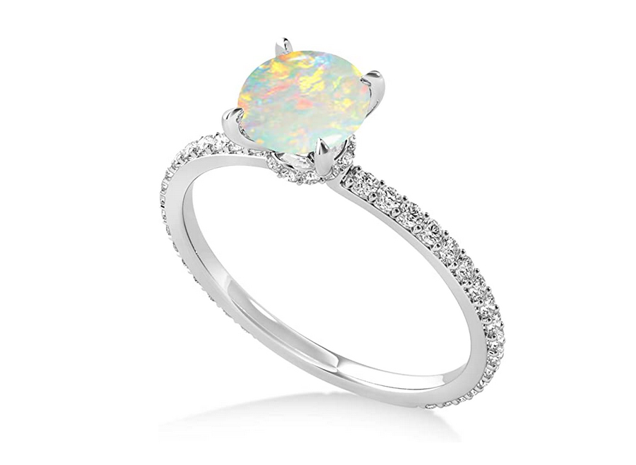 Round Opal Stone White Gold Ring