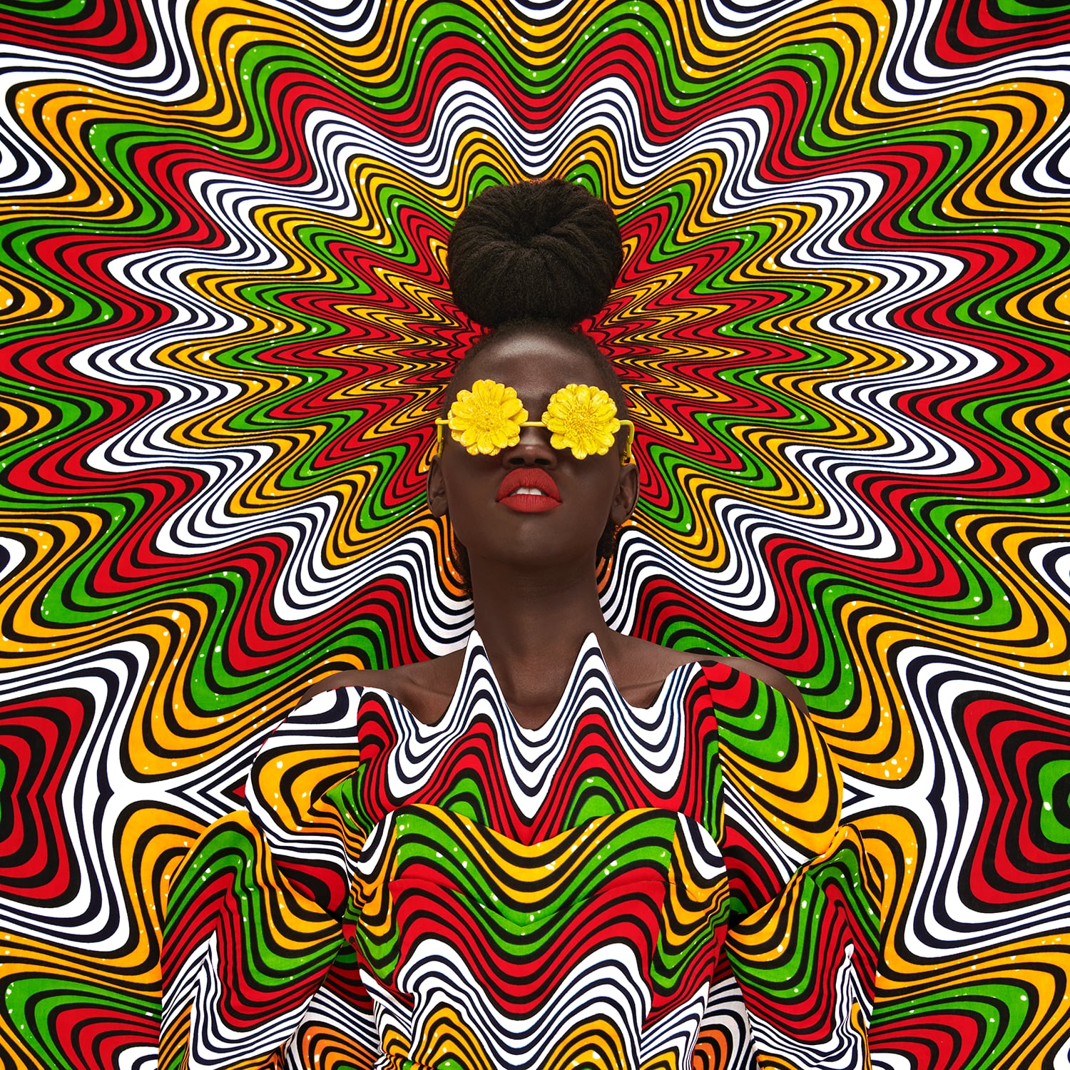 Vibrant Textiles and Repurposed Eyewear Camouflage on Thandiwe Muriu's Portraits