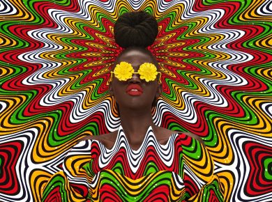 Vibrant Textiles and Repurposed Eyewear Camouflage on Thandiwe Muriu's Portraits