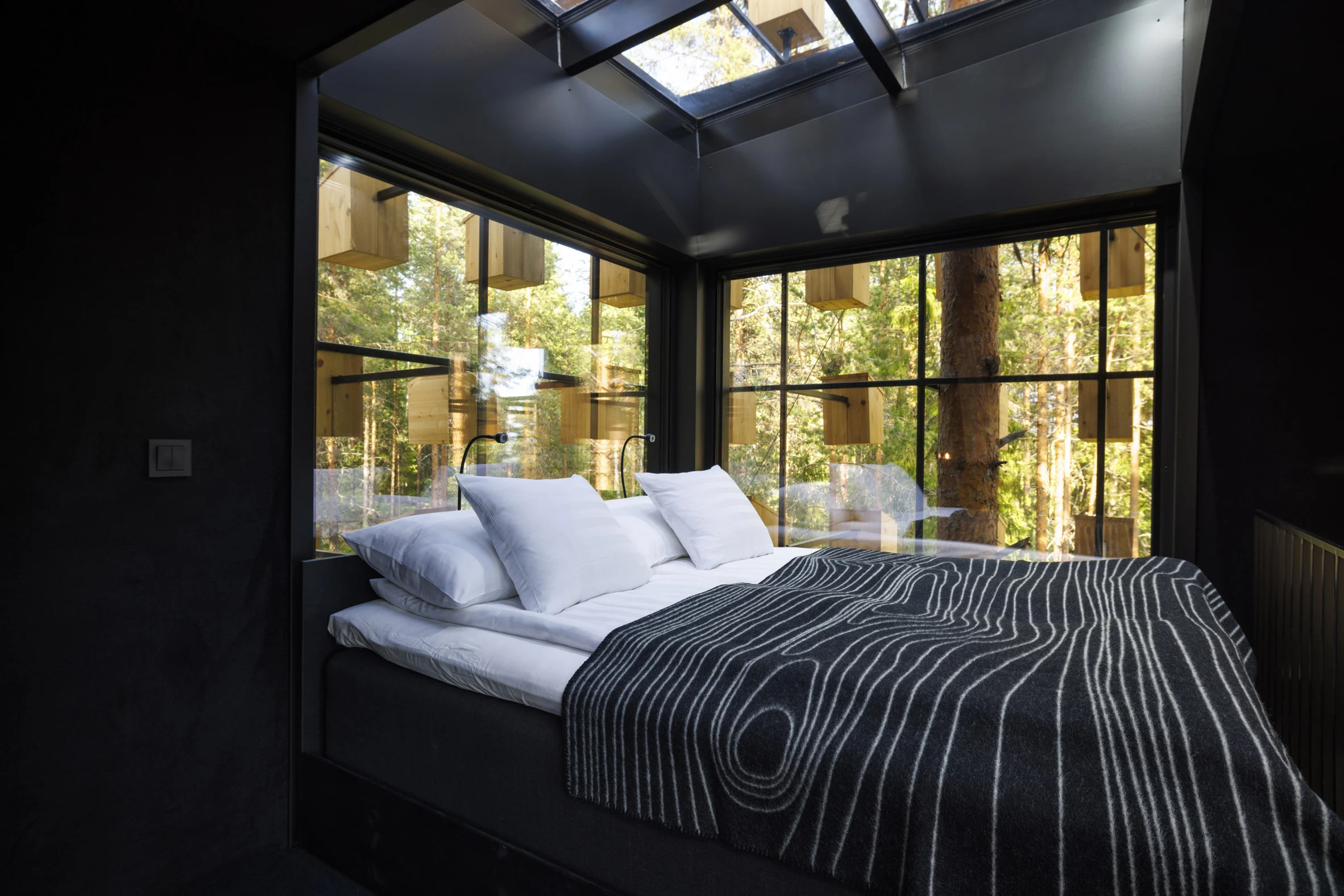 350 Bird Houses Cover This Suspended Hotel Room in a Swedish Forest