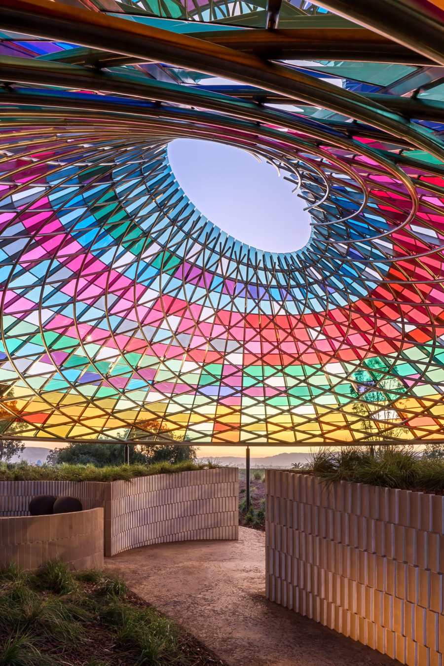 Colorful Conical Glass Pavilion for Californian Winery