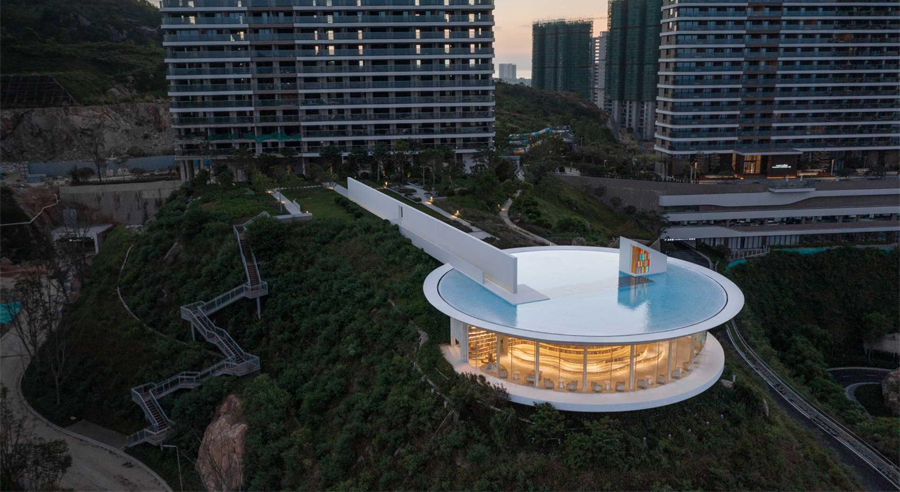 Clifftop Library in China with Circular Pool