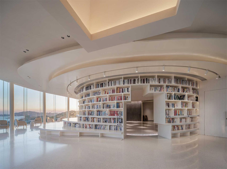 Clifftop Library in China with Circular Pool