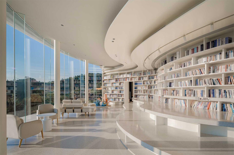 Clifftop Library in China with Circular Pool