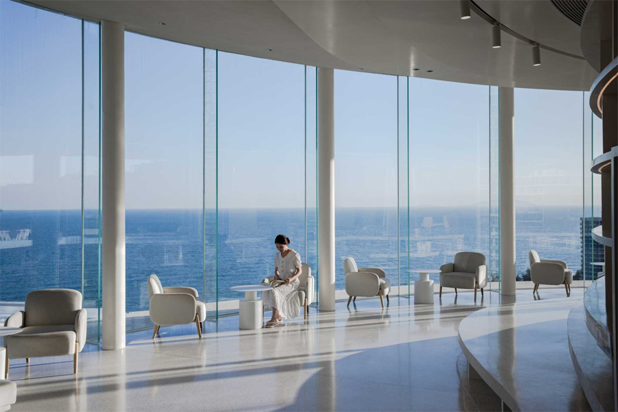 Clifftop Library in China with Circular Pool