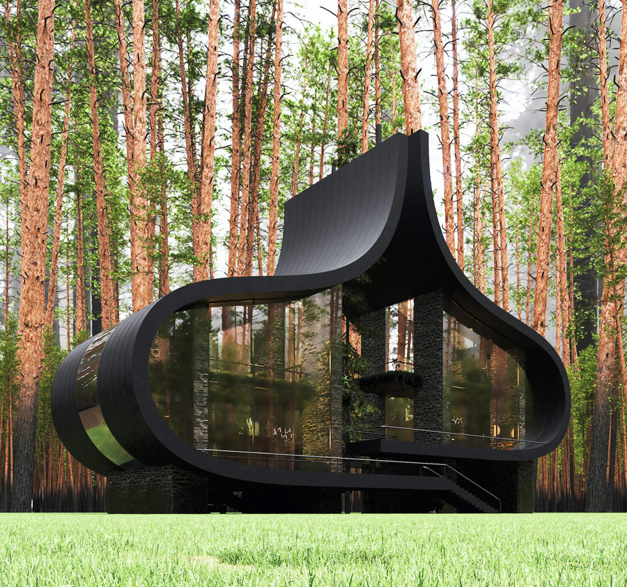 All-Black Home Inspired by Twin Sisters in M?rupe, Latvia