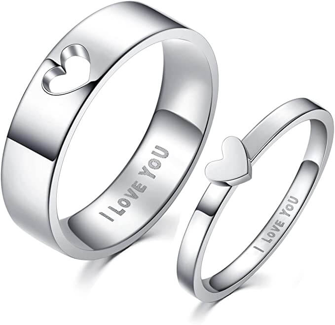 LAVUMO Matching Heart Promise Rings for Couples