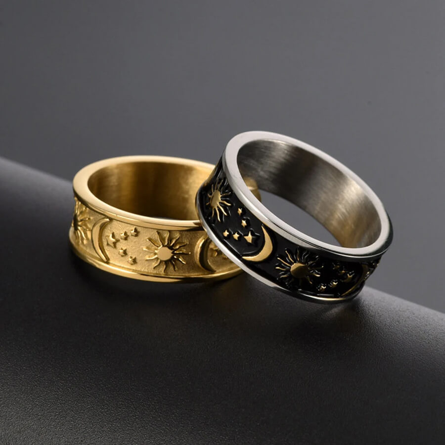 Boho Style Sun Moon Matching Promise Rings