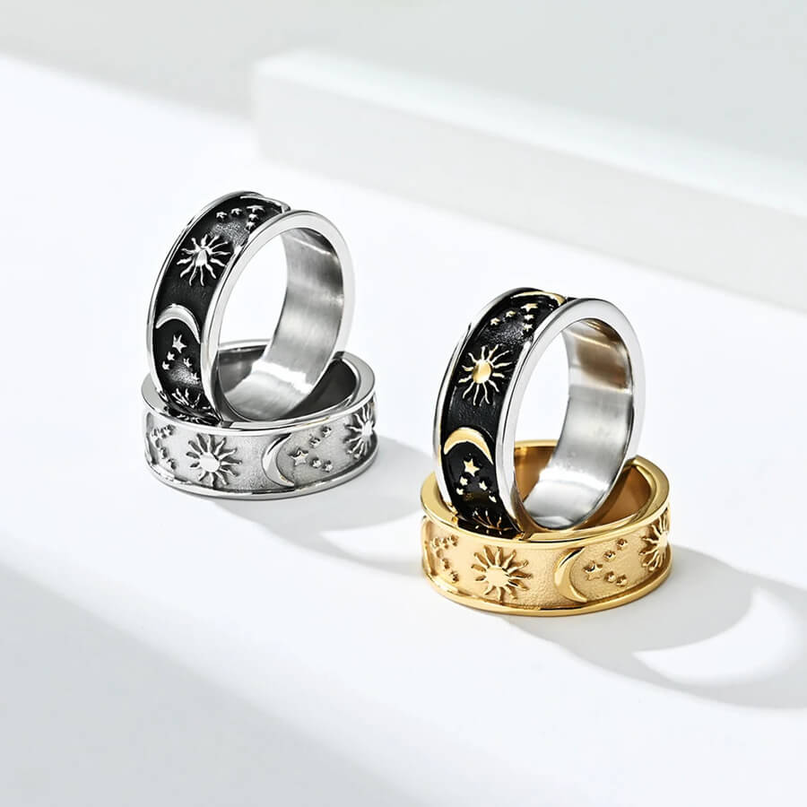 Boho Style Sun Moon Matching Promise Rings