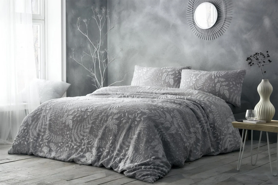 Astros Grey Floral Luxury Textured Jacquard Duvet Cover
